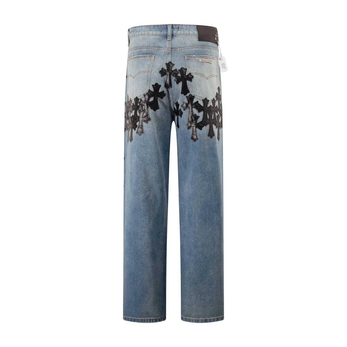 P260 Style No.: H84 Croxin & 𝐂𝐡𝐫𝐨𝐦𝐞 𝐇𝐞𝐚𝐫𝐭 ss25 blue and black leather test jeans. Styles with different washed textures are very friendly to people with thin legs. The slightly flared version perfectly modifies the leg shape. The timeless and moderate length makes it easy to match and match. It is the basis for various styles and is a must-have in your wardrobe! The fabric is stiff but also makes the upper body soft without losing texture. The washing process is even more perfect. It is a must-have item for everyone! ! ! Washed wheat, hang tag, pants label, three labels complete Color: blue Size: 30-32-34-36